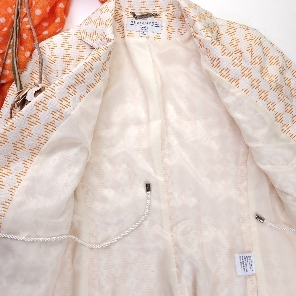 Sharagano Orange Cream Seersucker skirt Suit Size 8 - Picture 10 of 14